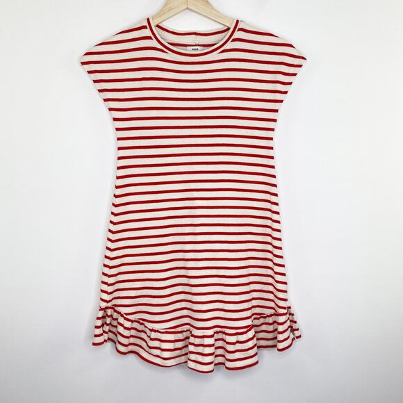 Mads Norgaard Red Striped Short Sleeve Ruffle Dress Girls Size 8 Organic Cotton - Picture 1 of 6